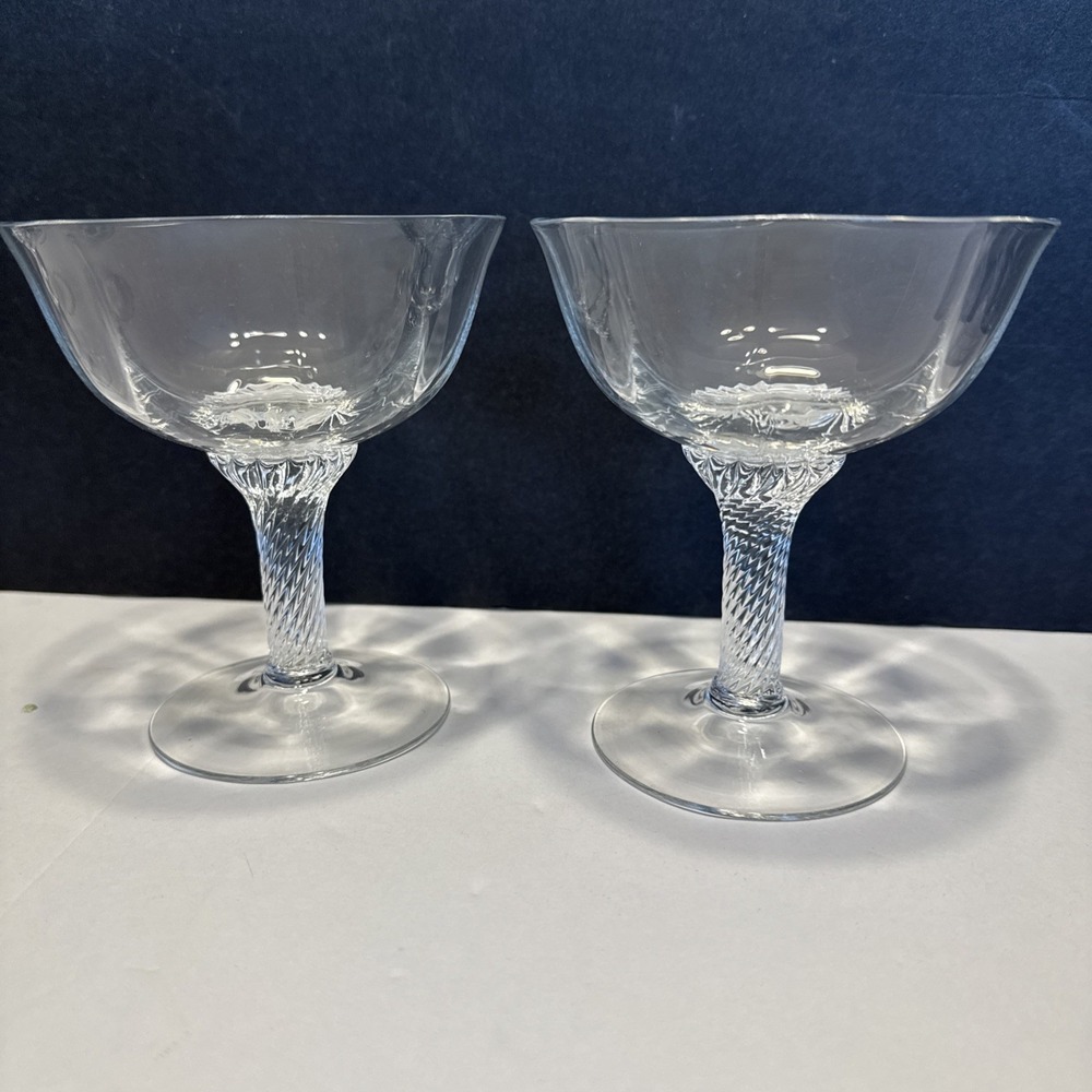 Gorham Crystal Octette Clear Set 2 Coupe Champagne Toast Glasses Barware MCM Vtg